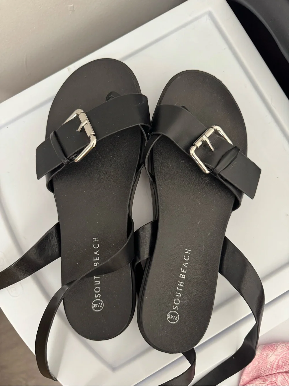 Women's Black Ankle-Strap Platform Sandals with Buckle